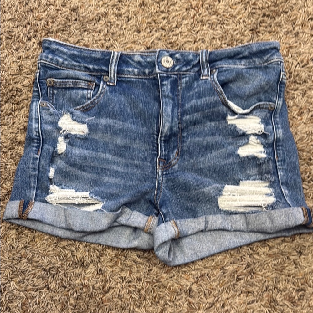American Eagle Outfitters Blue Distressed Jean Shorts